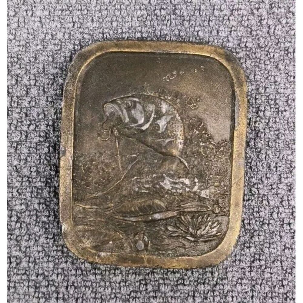 Vintage 1976 Largemouth Bass Brass Belt Buckle  by Indiana Metal Craft